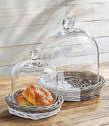 Image of Mud Pie White House Collection Nested Glass Cloche on Woven Base, Set of 4