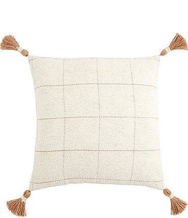 Image of Mud Pie White House Collection Woven Pattern Tasseled Square Pillow