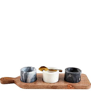 Image of Mud Pie Mercantile Wine & Cheese Marble Dip Cup Paddle Board Set