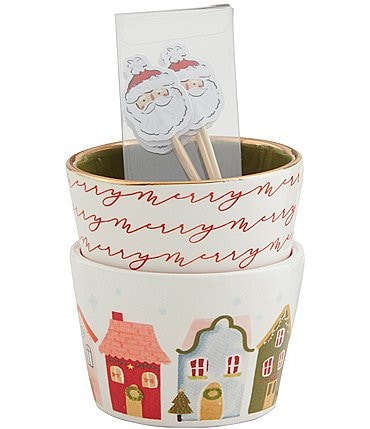 Image of Mud Pie Winter Wonderland Merry & Houses Tidbit Bowls & Toothpick Set