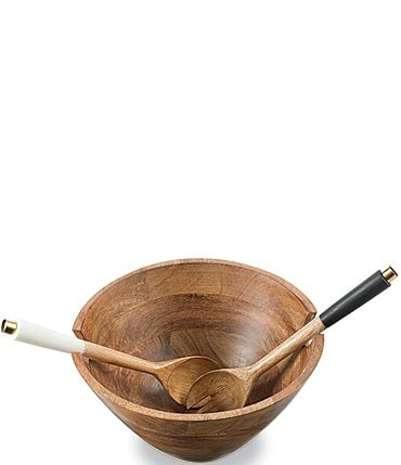Image of Mud Pie Wooden Serving Bowl & Utensil Set