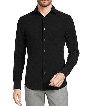 Image of Collezione Eurojersey Slim-Fit Stretch Solid Textured Long Sleeve Woven Shirt
