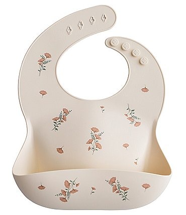 Image of Mushie Pink Flower Print Silicone Baby Bib