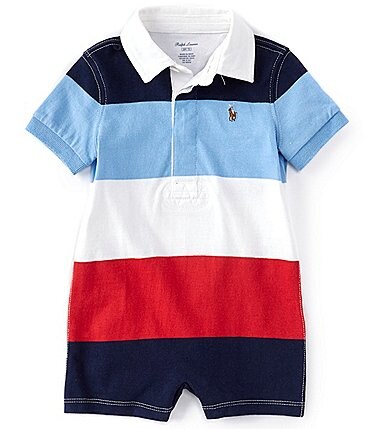Image of Ralph Lauren Baby Boys 3-24 Months Short-Sleeve Striped Rugby Shortall