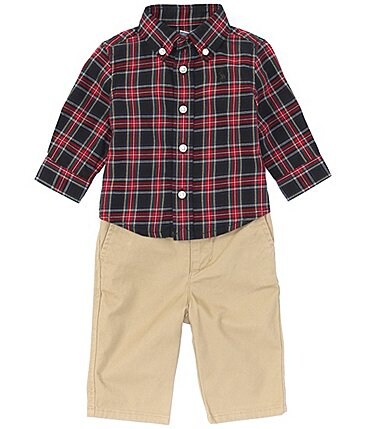 Image of Ralph Lauren Baby Boys 3-24 Months Long-Sleeve Plaid Shirt & Twill Pants Set