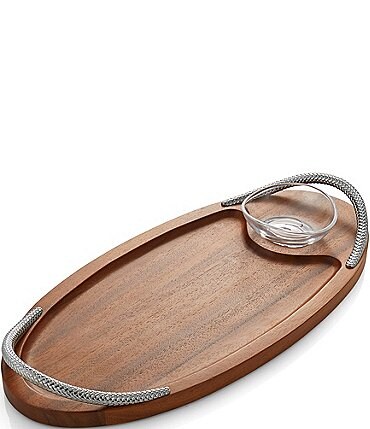 Image of Nambe Braided Handles Wooden Serving Board with Dipping Dish
