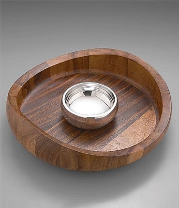 Image of Nambe Butterfly Acacia Wood Chip & Dip Server