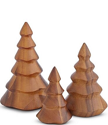 Image of Nambe Deck The Halls Wood Christmas Trees, Set of 3