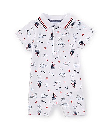Image of Nautica Baby Boys Newborn-6 Months Short Sleeve Sailboat Printed Knit Shortall
