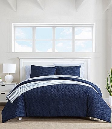 Image of Nautica Point Harbor Navy Embossed Reversible Mini Comforter Set