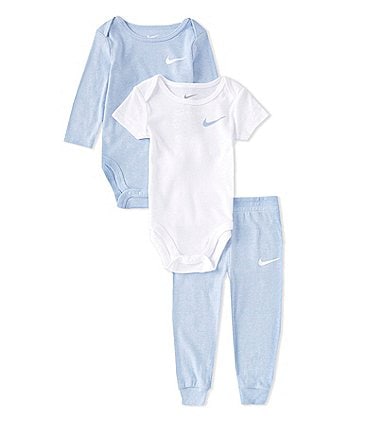 Image of Nike Baby 12-24 Months Long Sleeve & Short Sleeve Nike Essentials Solid Bodysuits and Jogger Pants 3-Piece Set