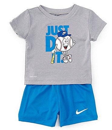 Image of Nike Baby Boys 12-24 Months Short Sleeve Just Do It Baseball T-Shirt & Solid Shorts Set