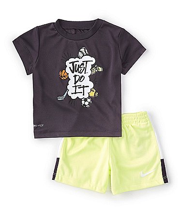 Image of Nike Baby Boys 12-24 Months Short-Sleeve Just Do It Dri-FIT Tee & Side-Panel-Blocked Tricot Shorts Set