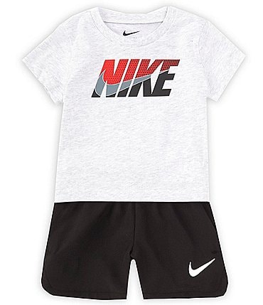 Image of Nike Baby Boys 12-24 Months Short Sleeve Logo Block Jersey T-Shirt & Solid Microfiber Shorts Set