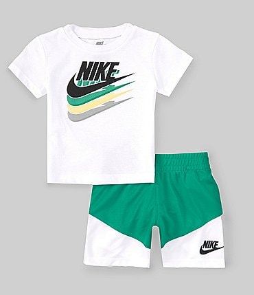 Image of Nike Baby Boys 12-24 Months Short Sleeve Repeating Swoosh T-Shirt & Color Block Shorts Set