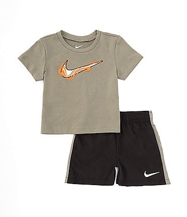 Image of Nike Baby Boys 12-24 Months Short Sleeve Swoosh Jersey T-Shirt & Microfiber Shorts Set