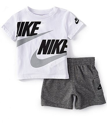 Image of Nike Baby Boys 12-24 Months Short Sleeve Wraparound-Logo Jersey Tee & French Terry Cargo Shorts Set