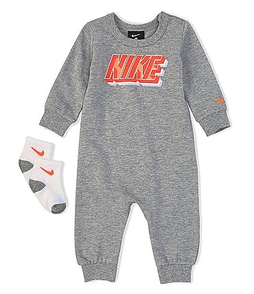 Image of Nike Baby Boys Newborn-9 Months Long-Sleeve Block Logo Coverall & Socks Set