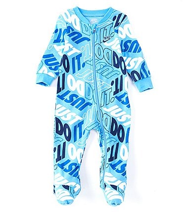 Image of Nike Baby Boys Newborn-9 Months Long Sleeve Just Do It Block Footed Zip Coverall