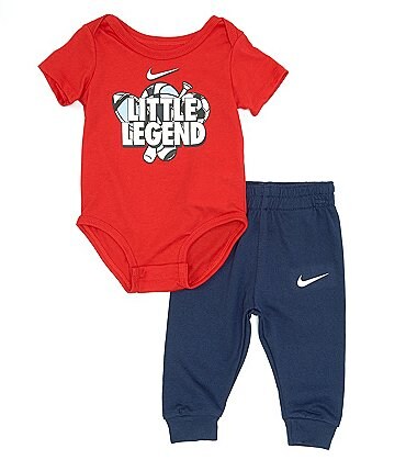 Image of Nike Baby Boys Newborn-9 Months Short Sleeve "Little Legend" Bodysuit & Solid Jogger Set