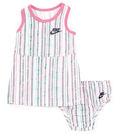 Image of Nike Baby Girls 12-24 Months Happy Camper Vertical Stripe Shift Dress