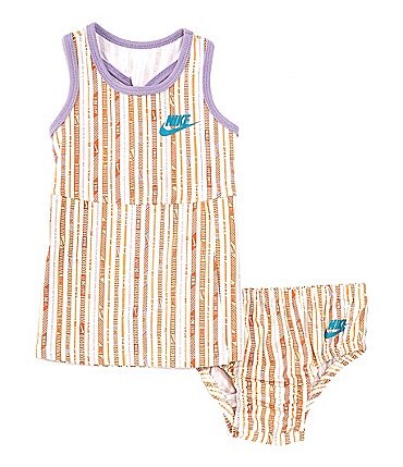 Image of Nike Baby Girls 12-24 Months Happy Camper Vertical Stripe Shift Dress