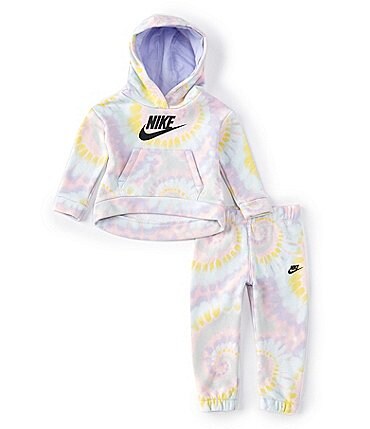 Image of Nike Baby Girls 12-24 Months Logo Tie-Dye Fleece Pullover Hoodie & Jogger Set