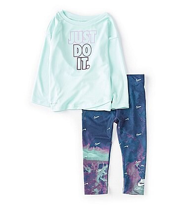 Image of Nike Baby Girls 12-24 Months Long Sleeve Dri-FIT Crossover Tunic & Tie Dye Stretch Jersey Legging 2-Piece Set