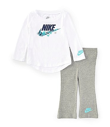 Image of Nike Baby Girls 12-24 Months Long-Sleeve Logo-Graphic Jersey T-Shirt & Stretch Jersey Leggings Set