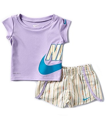 Image of Nike Baby Girls 12-24 Months Short-Sleeve Happy Camper Tee & Sprinter Striped Shorts Set