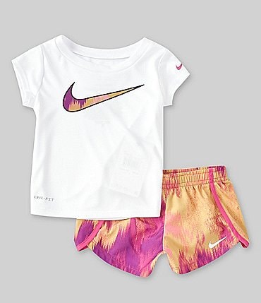 Image of Nike Baby Girls 12-24 Months Short-Sleeve Swoosh Jersey Tee & Sublimation-Printed Microfiber Shorts Set