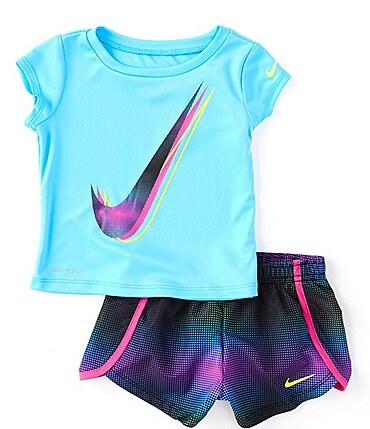 Image of Nike Baby Girls 12-24 Months Short-Sleeve Swoosh Tee & Ombre Shorts Set