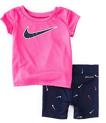 Image of Nike Baby Girls 12-24 Months Short-Sleeve Tee & Swoosh-Printed Bike Shorts Set