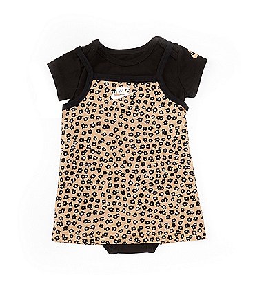 Image of Nike Baby Girls 12-24 Months Sleeveless Floral-Printed Shift Dress & Short Sleeve Solid Onesie Set