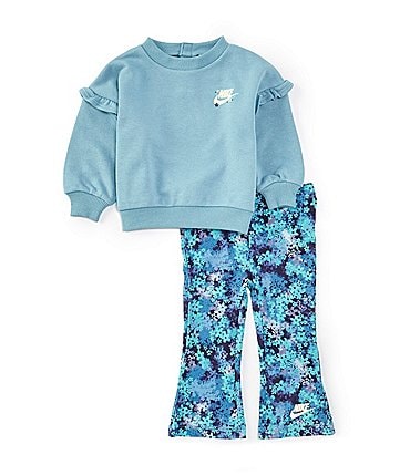 Image of Nike Baby Girls 12-24 Months Solid Dolman-Sleeve French Terry Sweatshirt & Printed Jersey Leggings Set