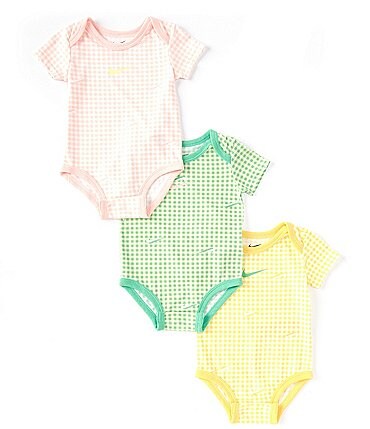 Image of Nike Baby Girls Newborn-6 Months Gingham Printed Bodysuit Set 3-Pack