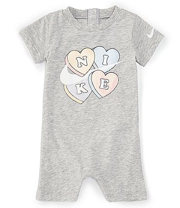 Image of Nike Baby Girls Newborn-9 Months Short Sleeve Logo Heart Graphic Romper