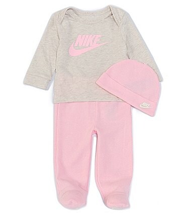 Image of Nike Baby Girls Preemie-9 Months Long-Sleeve Logo Jersey Tee, Thermal Footed Pants & Hat Set