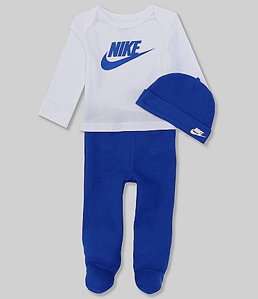 Image of Nike Baby Boys Preemie-9 Months Long-Sleeve Logo Jersey Tee Thermal Footed Pants & Hat Set