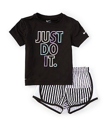 Image of Nike Little Girls 2T-6X Short-Sleeve Just Do It Femme Pop Jersey T-Shirt & Printed Microfiber Tempo Shorts Set