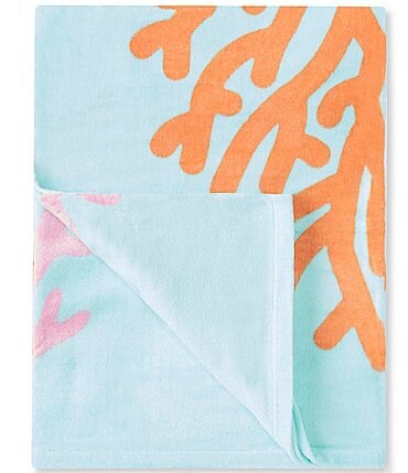 Image of Noble Excellence Outdoor Living Collection Corals Printed Velour Beach Towel