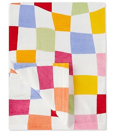 Image of Noble Excellence Outdoor Living Collection Multi-Colored Wavy Check Printed Velour Beach Towel