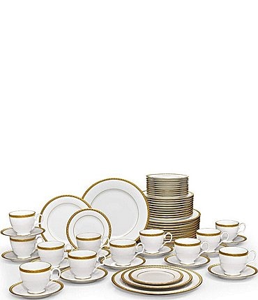 Image of Noritake Charlotta Gold Porcelain 60-Piece Dinnerware Set