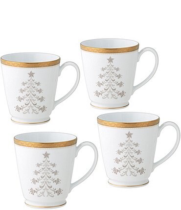 Image of Noritake Charlotta Gold Set of 4 Holiday Tree Mugs