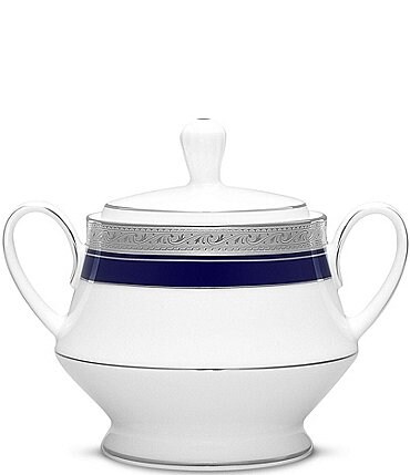 Image of Noritake Crestwood Cobalt Etched Platinum Porcelain Sugar Bowl with Lid