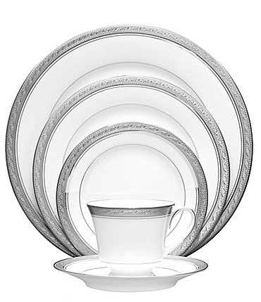 Image of Noritake Crestwood Etched Platinum Porcelain 5-Piece Place Setting