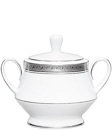 Image of Noritake Crestwood Etched Platinum Porcelain Sugar Bowl with Lid