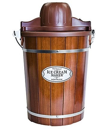 Image of Nostalgia Electrics Vintage 6-Quart Dark Wood Bucket Electric Ice Cream Maker