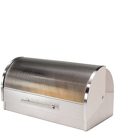 Image of Oggi Stainless Steel Roll Top Bread Box with Tempered Glass Lid