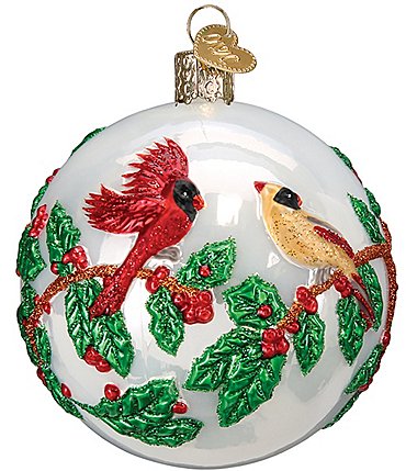 Image of Old World Christmas Hollyberry Birds Round Glass Ornament